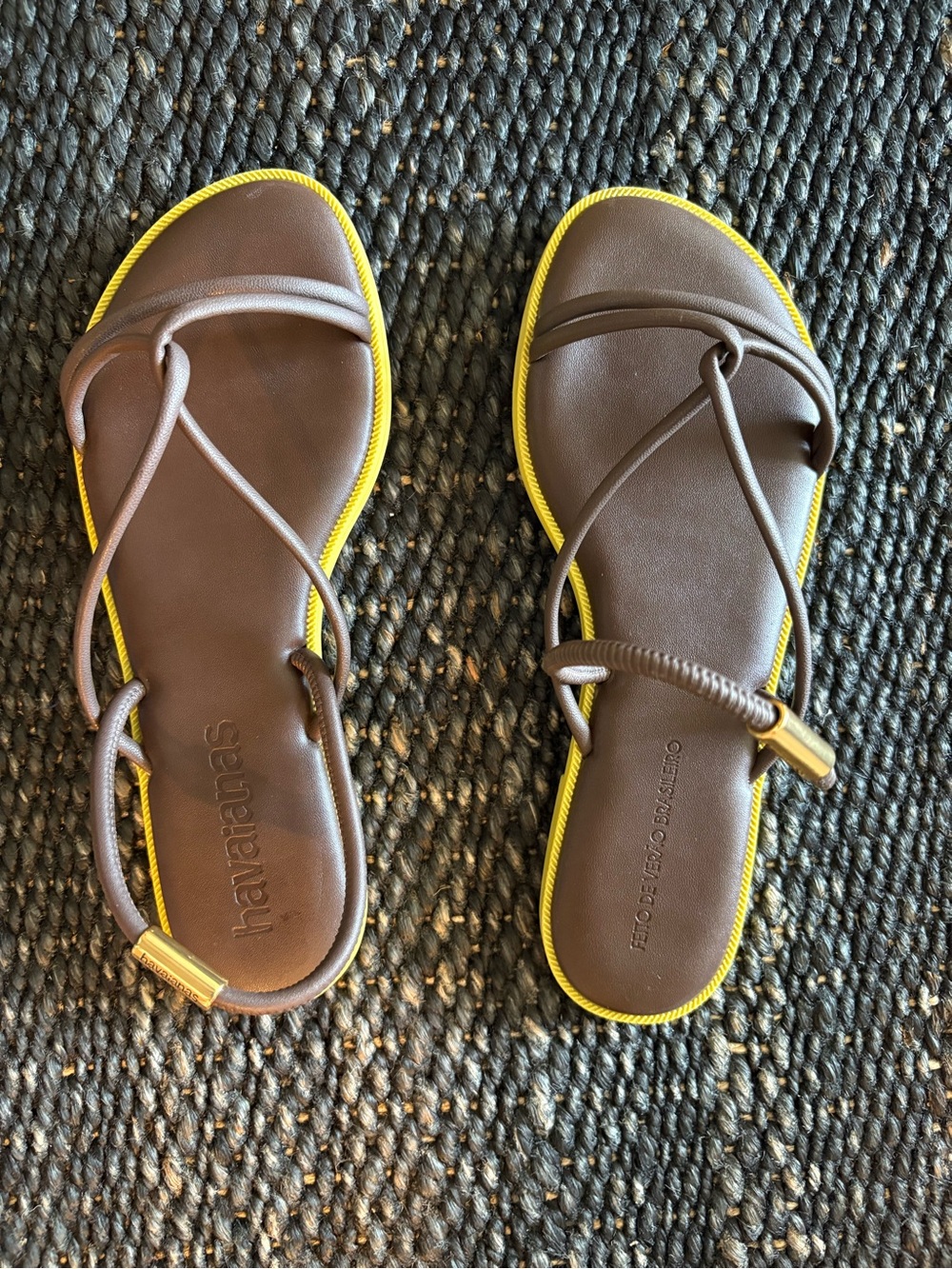 Havaianas Brown Sandals with Yellow Trim
